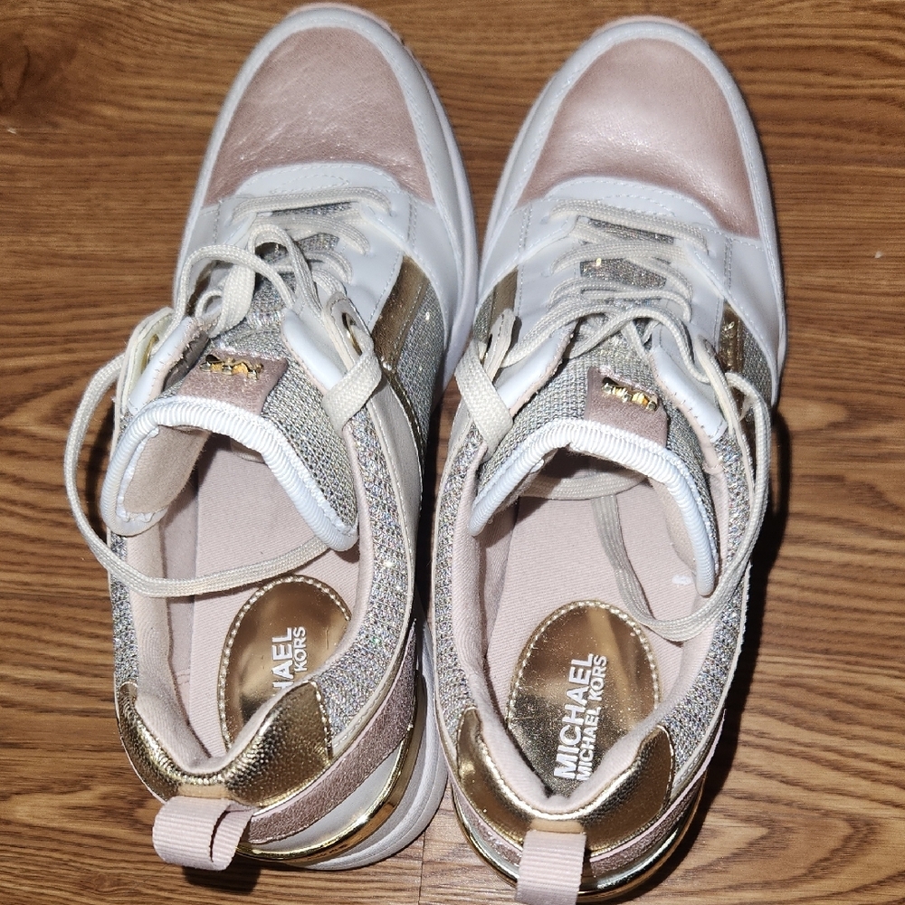 Michael Kors White With Blush & Gold Glitter Sneakers, Size 6.5M - Picture 9 of 11